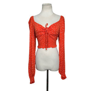 Urban Outfitters Floral Cropped Smocked Puff Long Sleeves Peasant Top size Large